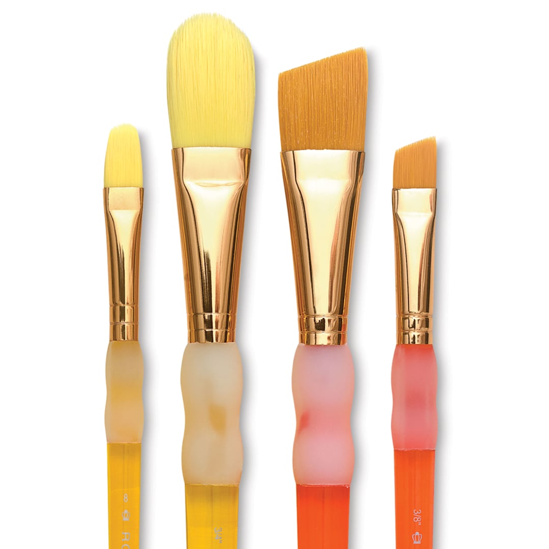 Open in modal - Royal & Langnickel Big Kid's Choice Lil' Grippers Synthetic Brushes - Filbert and Angular, Set of 4