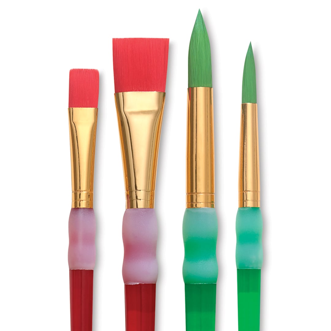 Open in modal - Royal & Langnickel Big Kid's Choice Lil' Grippers Synthetic Brushes - Round and Flat, Set of 4