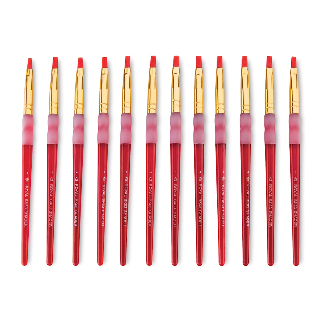 Open in modal - Big Kid's Choice Lil' Grippers Synthetic Brushes - Flat, Size 4, Pkg of 12, fanned out