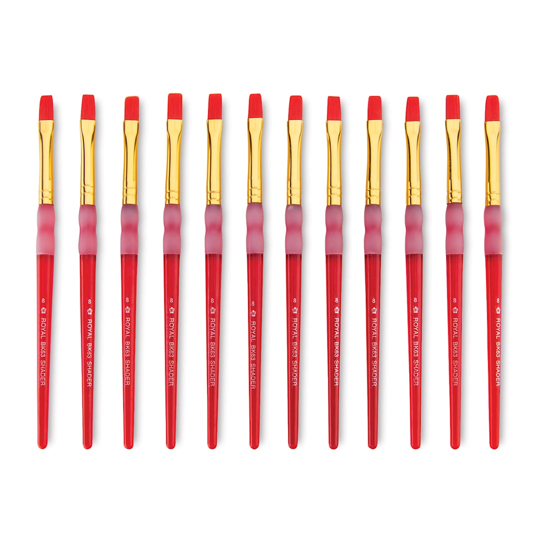 Open in modal - Big Kid's Choice Lil' Grippers Synthetic Brushes - Flat, Size 8, Pkg of 12, fanne out