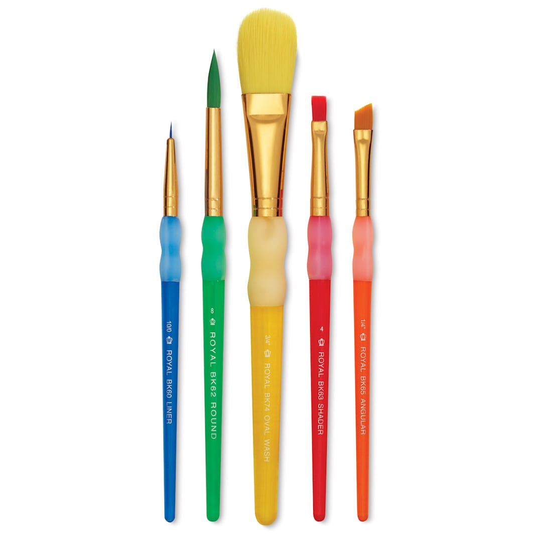 Open in modal - Royal & Langnickel Big Kid's Choice Lil' Grippers Synthetic Brushes - Filbert Variety, Set of 5