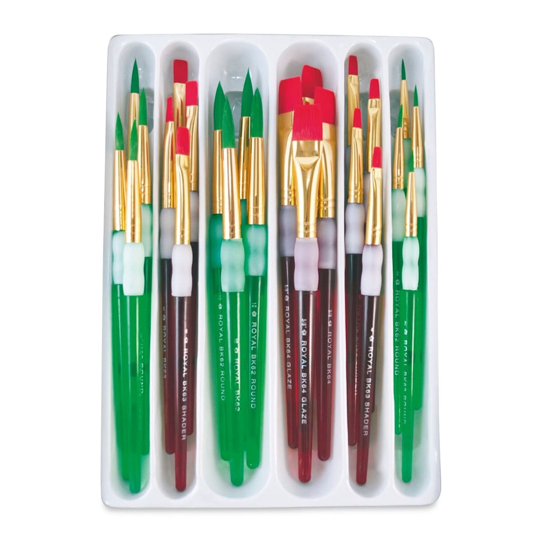 Open in modal - Royal & Langnickel Big Kid's Choice Synthetic Brush Set - Top view of Rounds and Flats, Set of 24