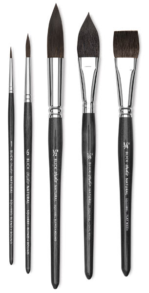 Open in modal - Blick Studio Natural Squirrel Brushes - Set of 5 Brushes shown upright