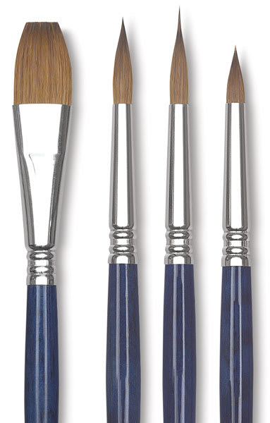 Open in modal - Escoda Optimo Kolinsky Sable Watercolor Brushes - Closeup of four types of Brushes
