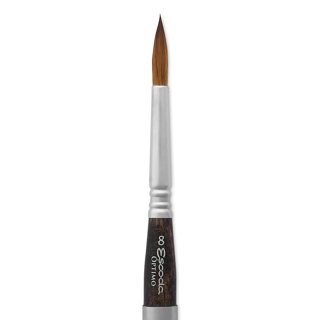 Open in modal - Escoda Optimo Kolinsky Sable Watercolor Travel Brush - Round, Size 8, close up