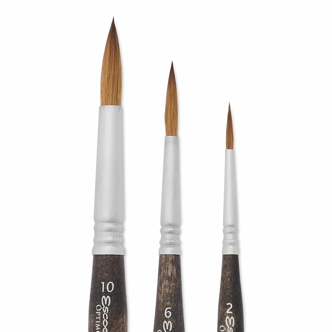 Open in modal - Escoda Optimo Kolinsky Sable Watercolor Travel Brushes - Set of 3, Round, close up