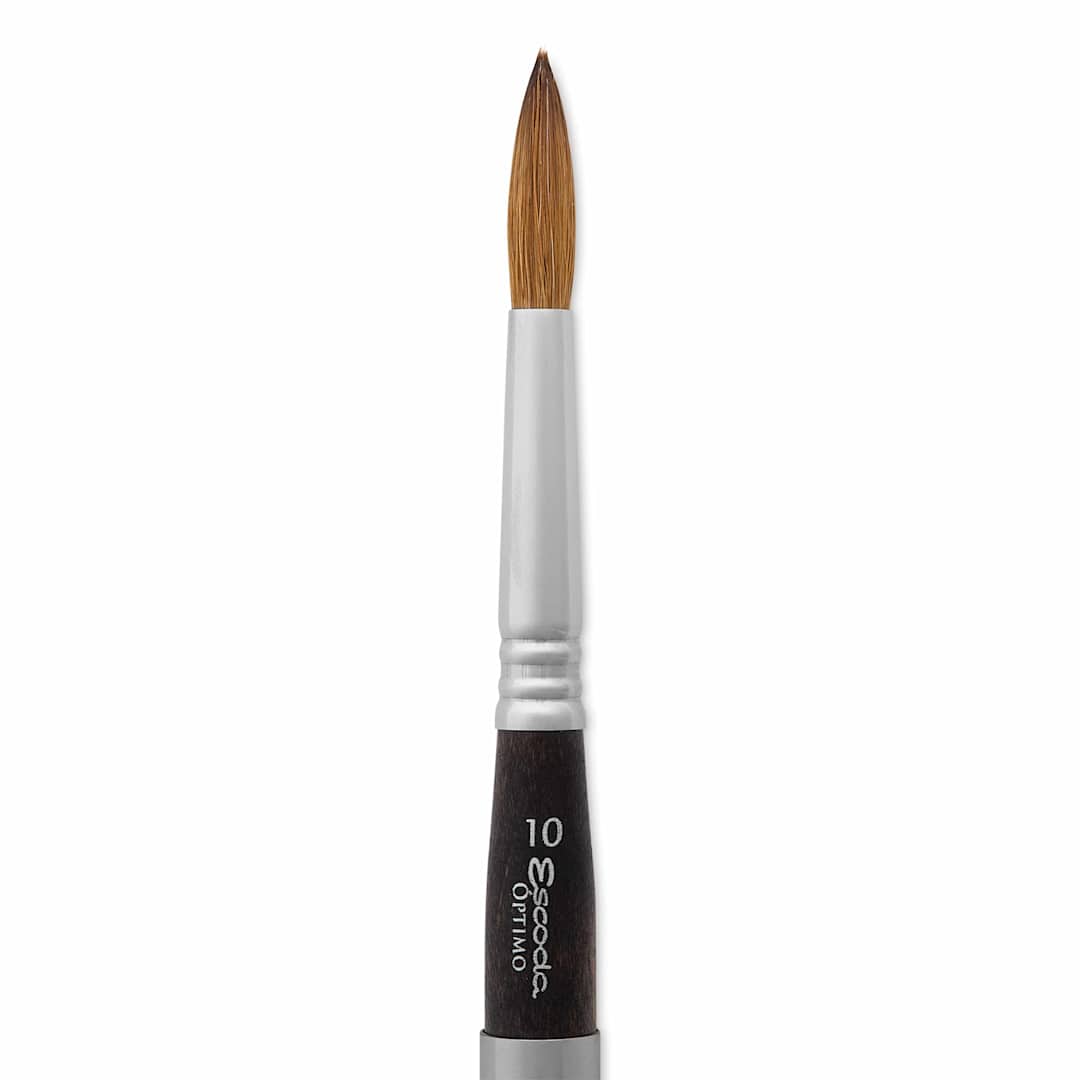 Open in modal - Escoda Optimo Kolinsky Sable Watercolor Travel Brush - Round, Size 10, close up