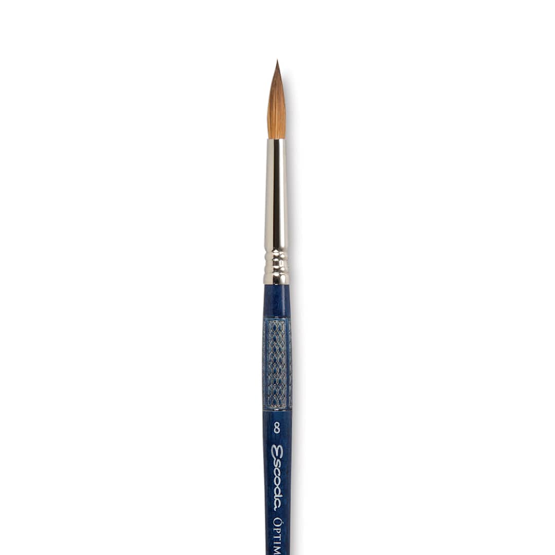 Open in modal - Escoda Optimo Kolinsky Sable Brush - Pointed Round, Short Handle, Size 8