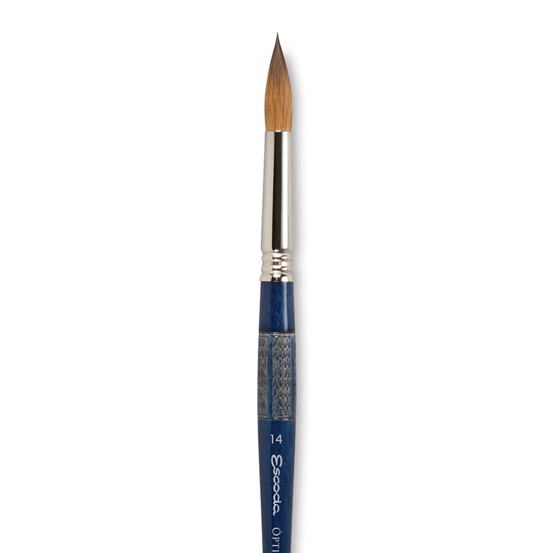 Open in modal - Escoda Optimo Kolinsky Sable Brush - Pointed Round, Short Handle, Size 14