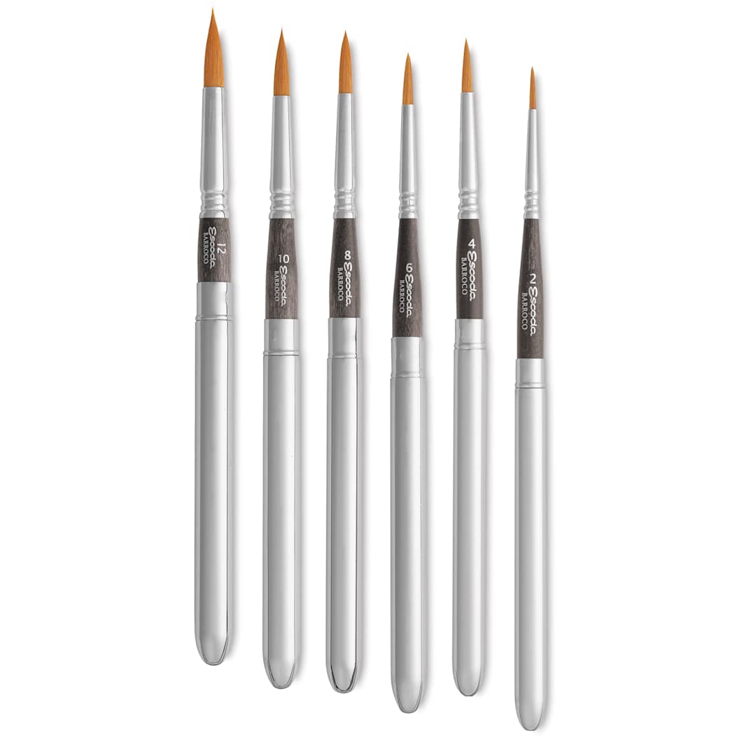 Open in modal - Escoda Barroco Toray Gold Synthetic Travel Brushes, various sizes shown