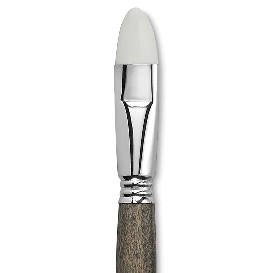 Open in modal - Escoda Perla Toray White Synthetic Brush - Bright, Short Handle, Size 18 (Close-up of brush)