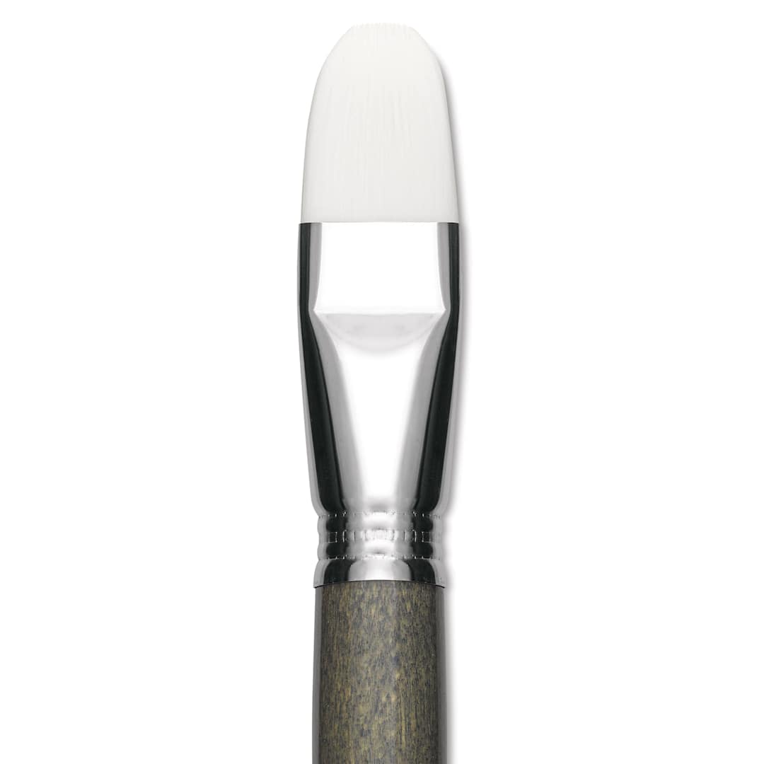 Open in modal - Escoda Perla Toray White Synthetic Brush - Bright, Short Handle, Size 24 (Close-up of brush)