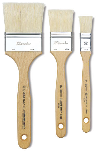 Open in modal - Escoda Clasico Chungking White Bristle Brushes - 3 sizes of Mottlers shown upright