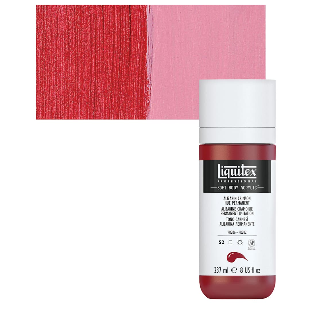 Open in modal - Liquitex Soft Body Artist Acrylic - Alizarin Crimson Hue Permanent, 237 ml bottle and swatch