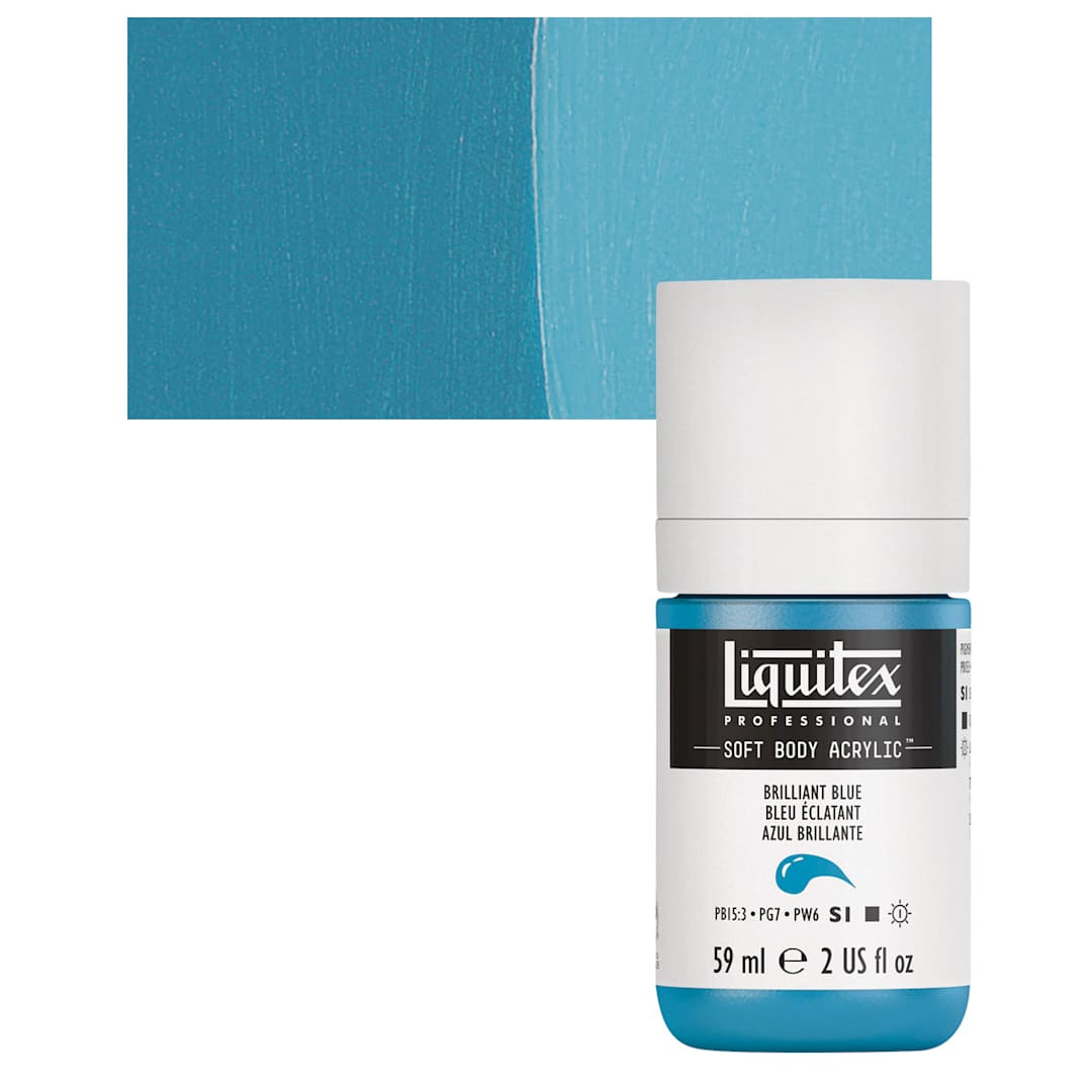 Open in modal - Liquitex Soft Body Artist Acrylic - Brilliant Blue, 59 ml bottle and swatch