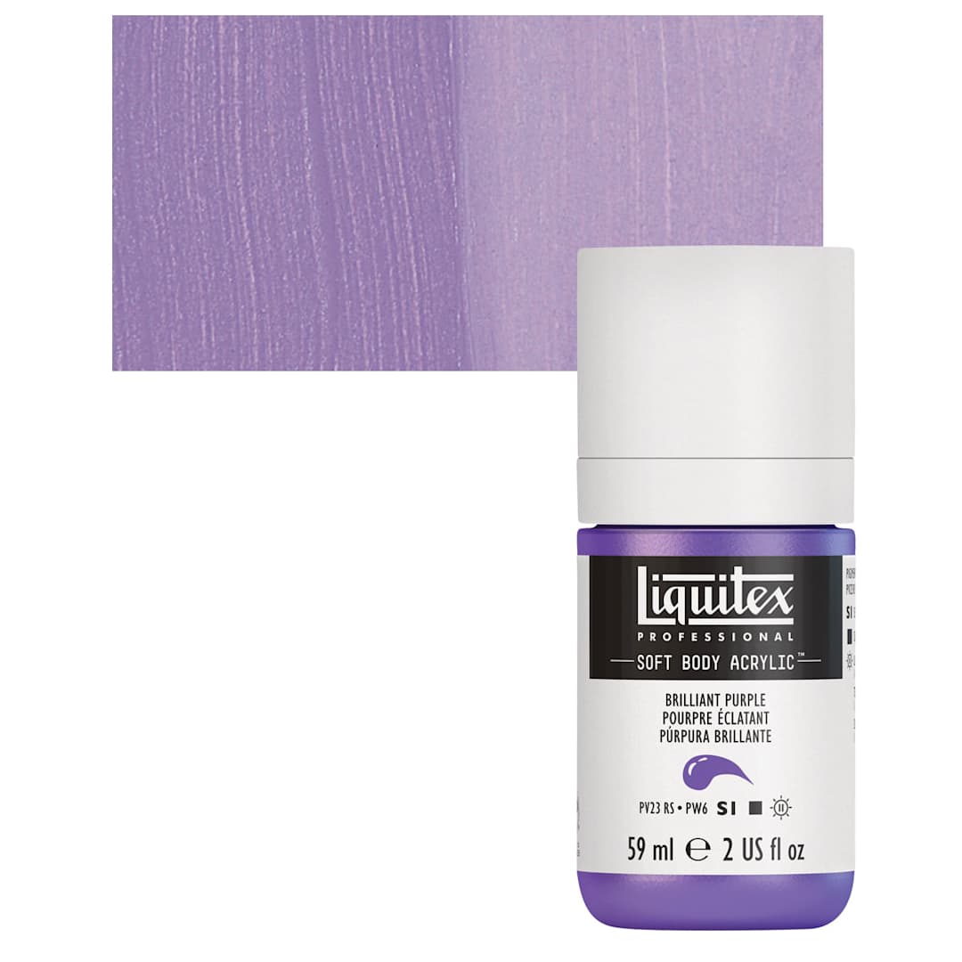Open in modal - Liquitex Soft Body Artist Acrylic - Brilliant Purple, 59 ml bottle and swatch