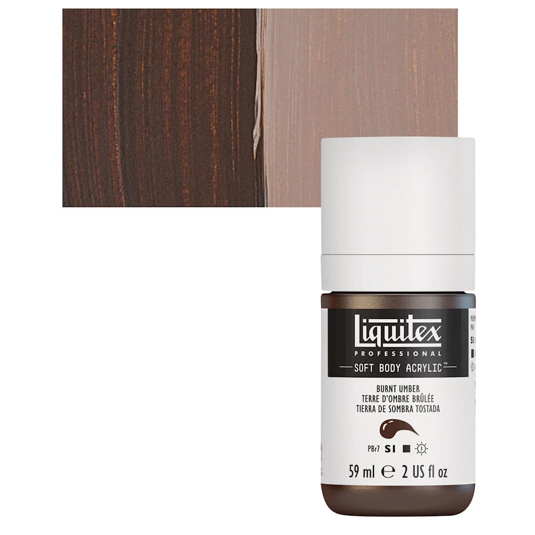 Open in modal - Liquitex Soft Body Artist Acrylic - Burnt Umber, 59 ml bottle and swatch