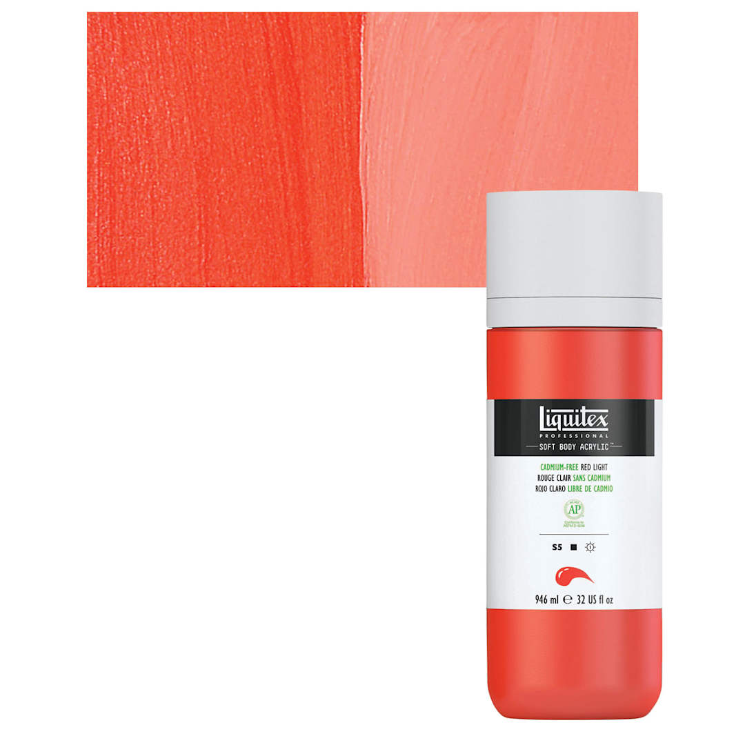 Open in modal - Liquitex Soft Body Artist Acrylic - Cadmium-Free Red Light, 946 ml bottle and swatch