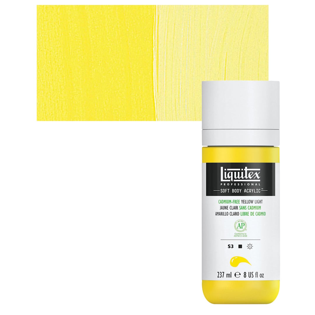Open in modal - Liquitex Soft Body Artist Acrylic - Cadmium-Free Yellow Light, 237 ml bottle and swatch