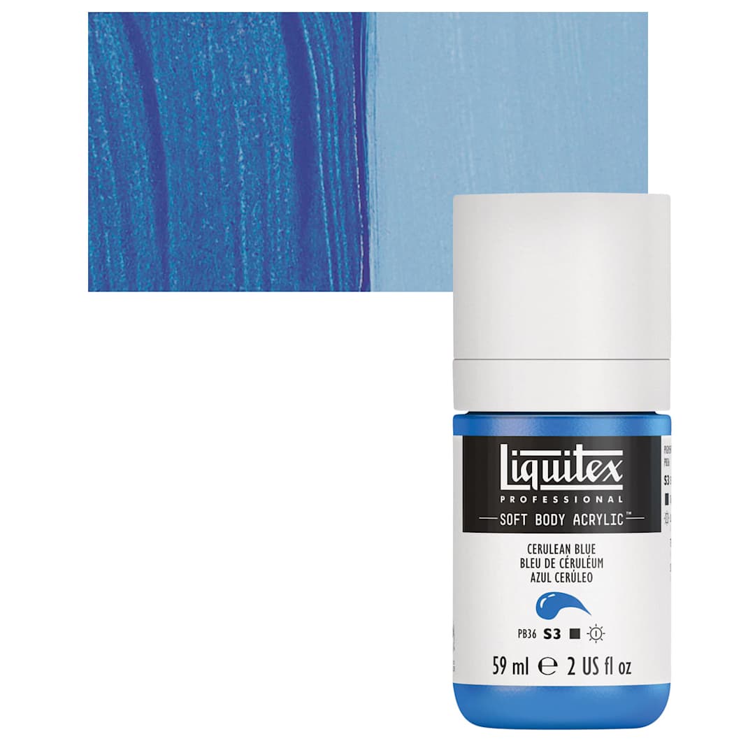 Open in modal - Liquitex Soft Body Artist Acrylic - Cerulean Blue, 59 ml bottle and swatch