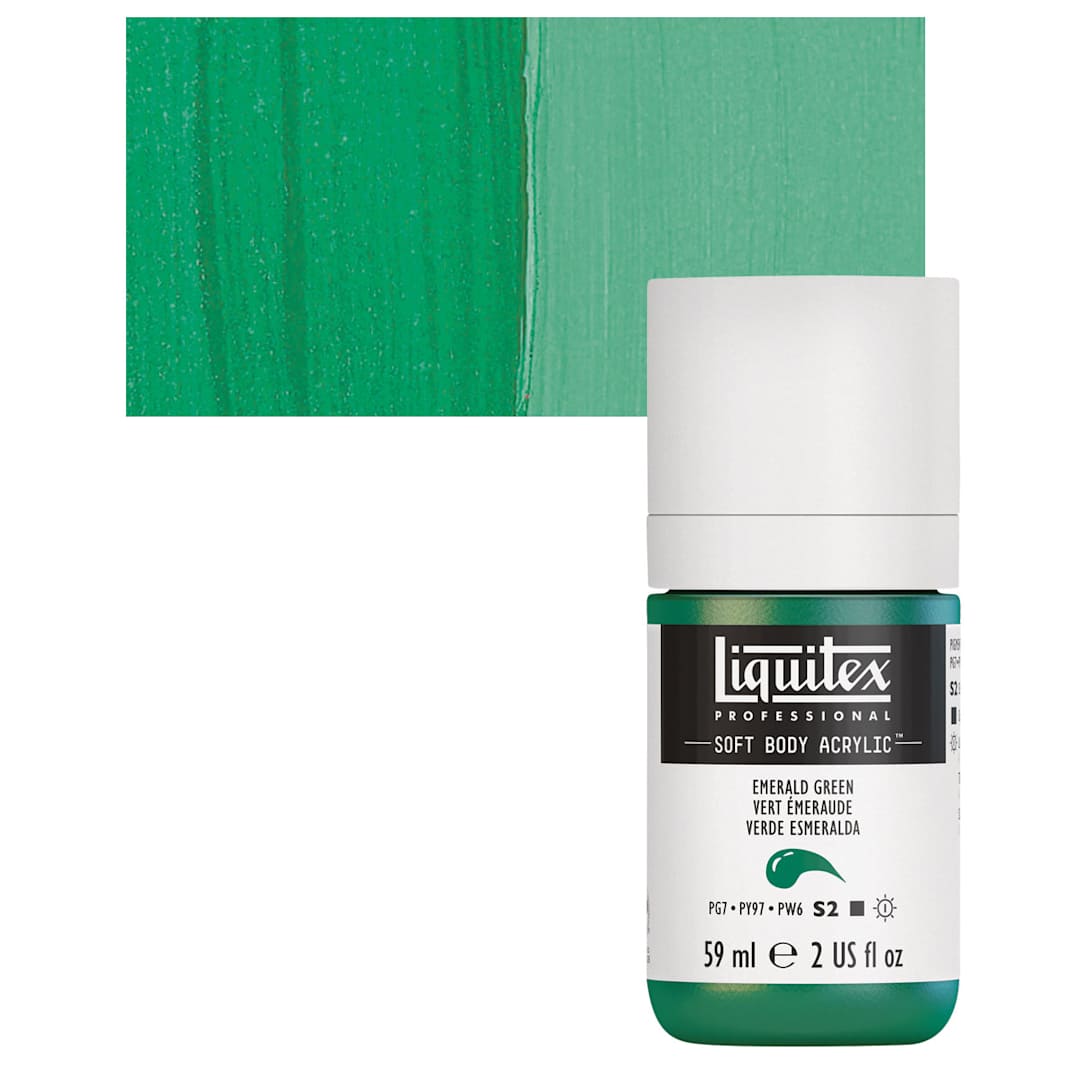 Open in modal - Liquitex Soft Body Artist Acrylic - Emerald Green, 59 ml bottle and swatch