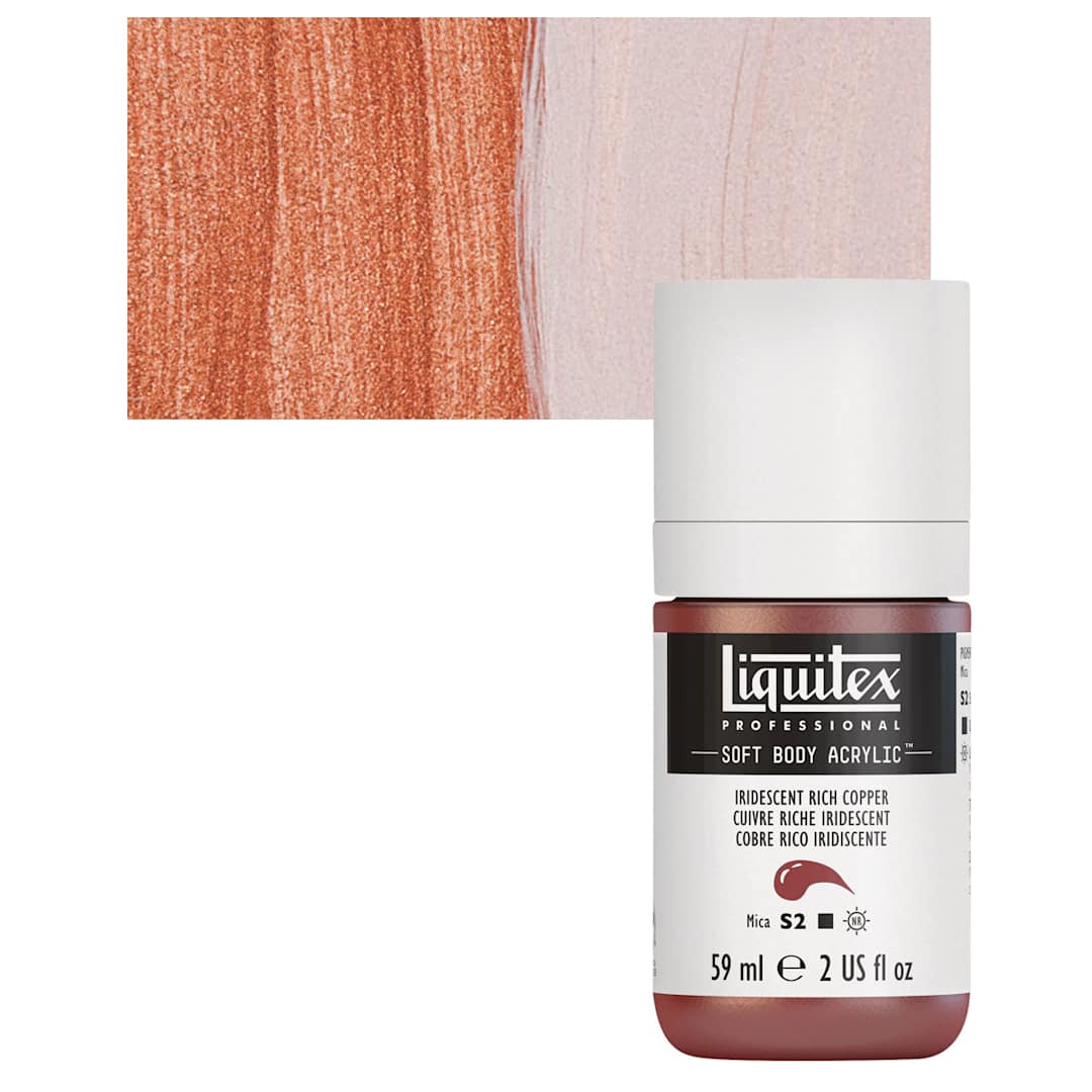 Open in modal - Liquitex Soft Body Artist Acrylic - Iridescent Rich Copper, 59 ml bottle and swatch