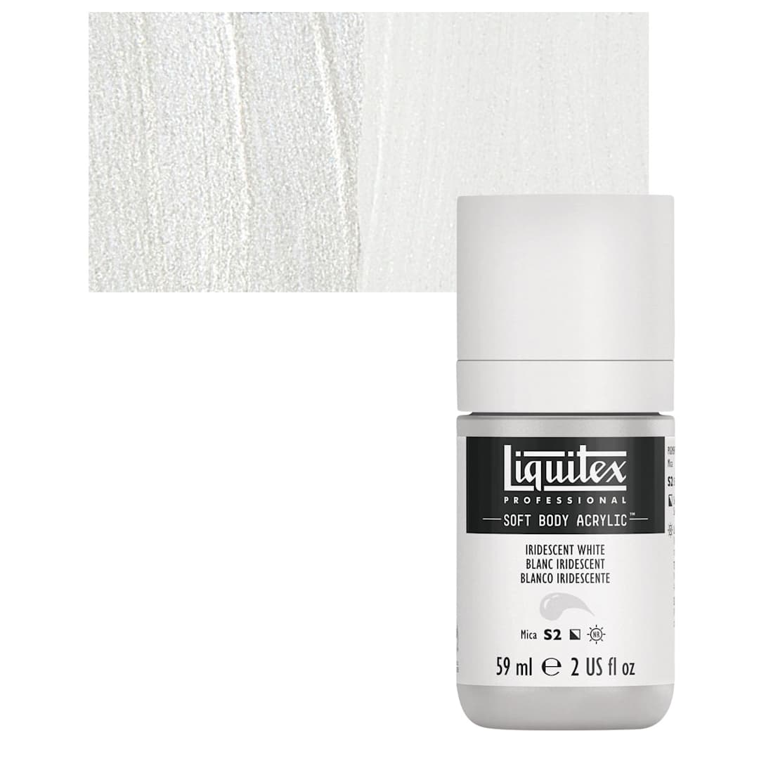 Open in modal - Liquitex Soft Body Artist Acrylic - Iridescent White, 59 ml bottle and swatch