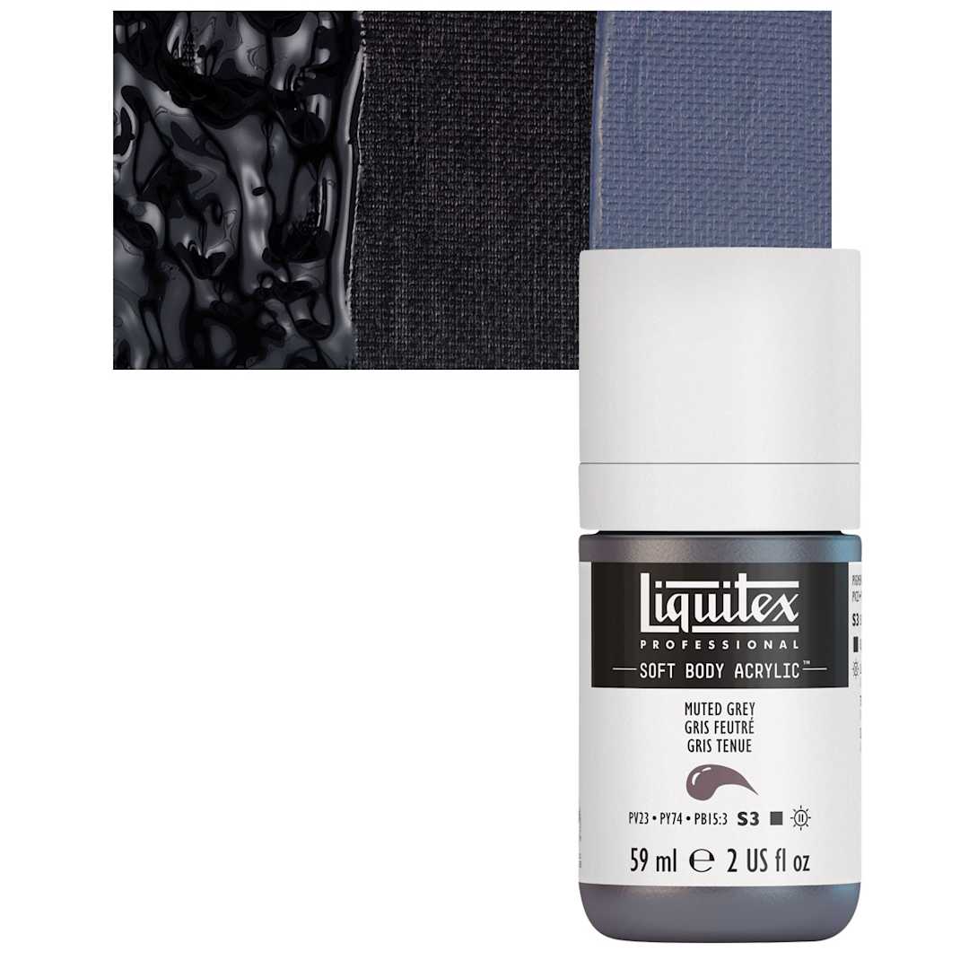 Open in modal - Liquitex Soft Body Artist Acrylic - Muted Grey, 2 oz bottle and swatch
