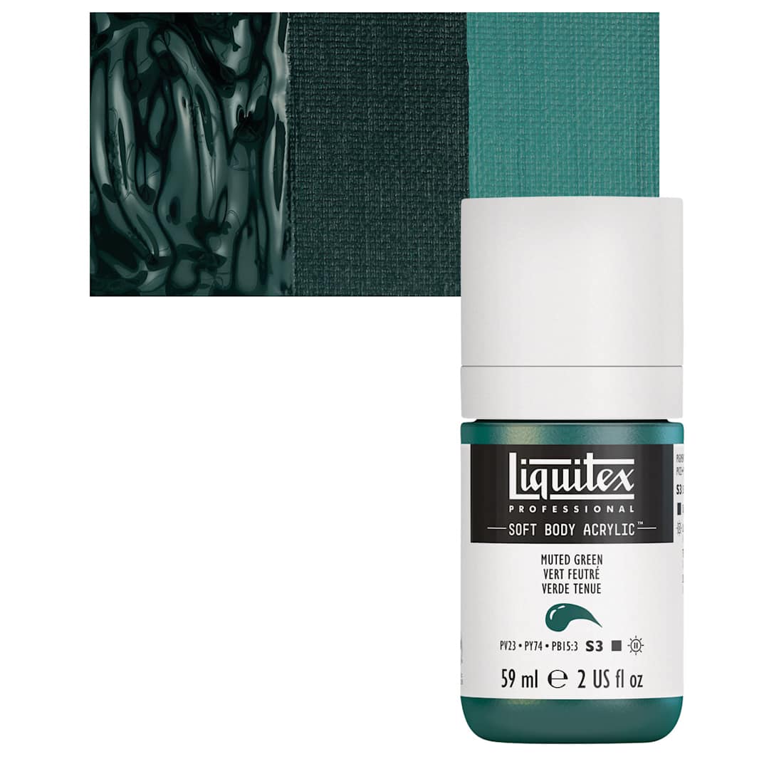 Open in modal - Liquitex Soft Body Artist Acrylic - Muted Green, 2 oz bottle and swatch
