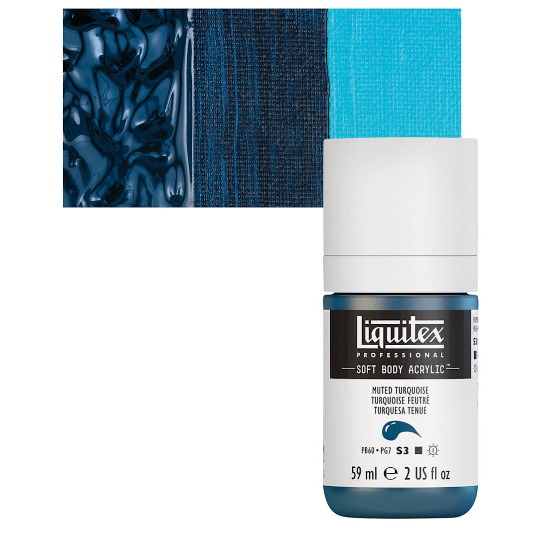 Open in modal - Liquitex Soft Body Artist Acrylic - Muted Turquoise, 2 oz bottle and swatch