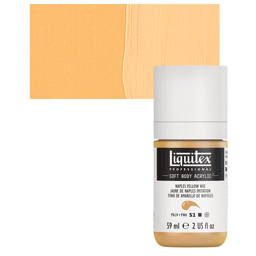 Open in modal - Liquitex Soft Body Artist Acrylic - Naples Yellow Hue, 59 ml bottle and swatch