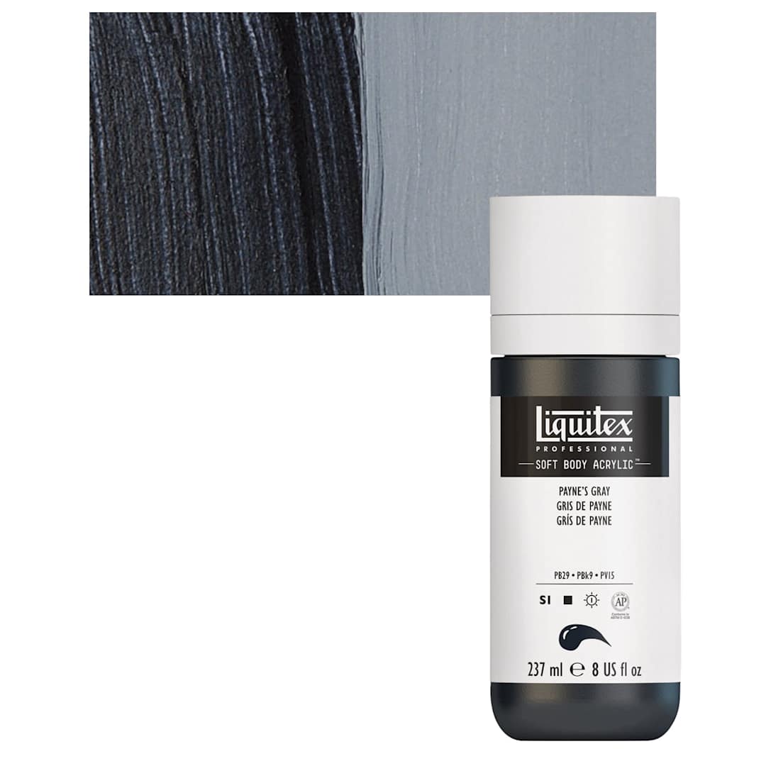 Open in modal - Liquitex Soft Body Artist Acrylic - Payne's Gray, 237 ml bottle and swatch