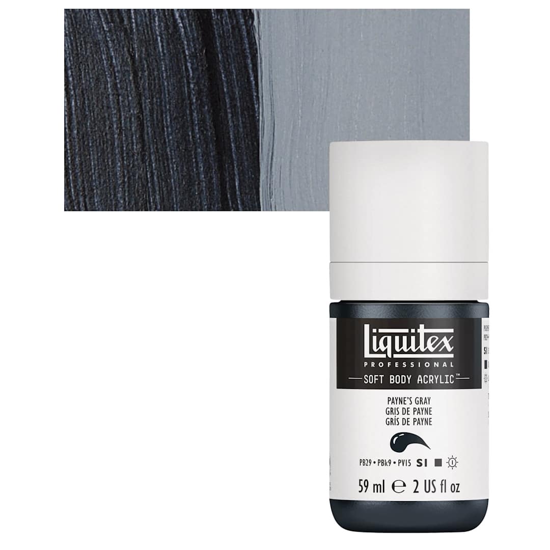 Open in modal - Liquitex Soft Body Artist Acrylic - Payne’s Gray, 59 ml bottle and swatch