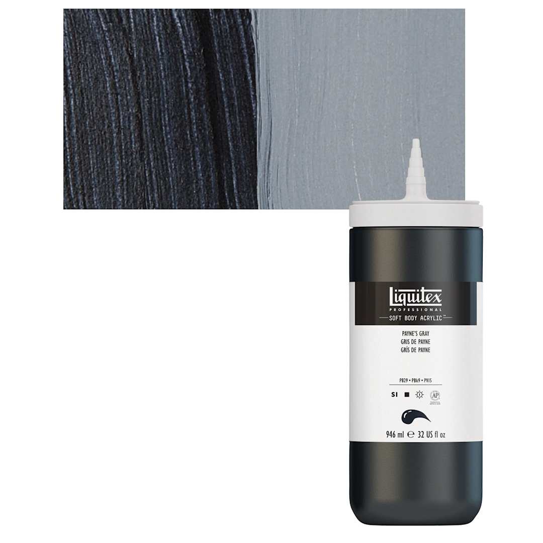 Open in modal - Liquitex Soft Body Artist Acrylic - Payne's Gray, 946 ml bottle and swatch