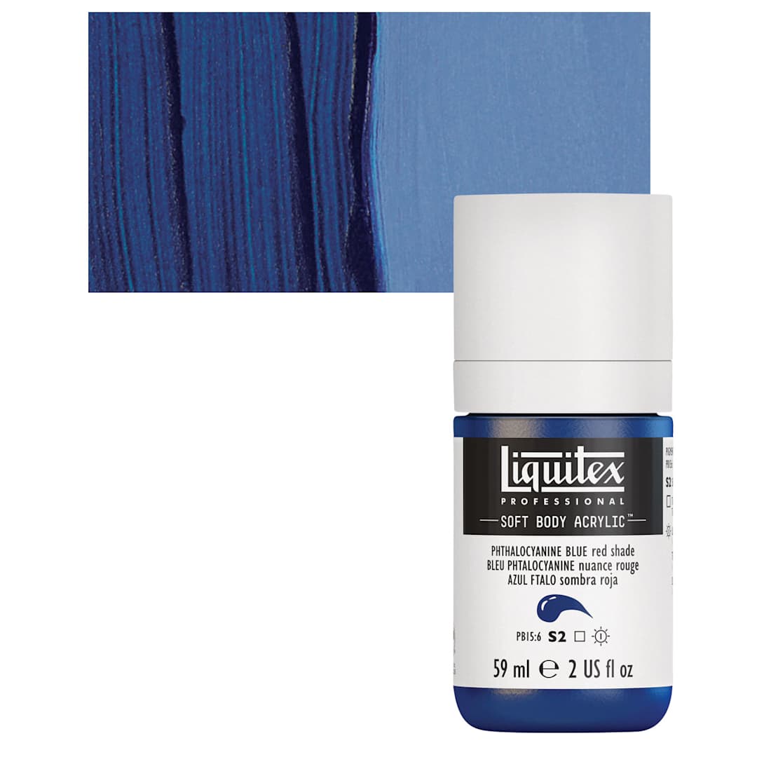 Open in modal - Liquitex Soft Body Artist Acrylic - Phthalo Blue (Red Shade), 59 ml bottle and swatch
