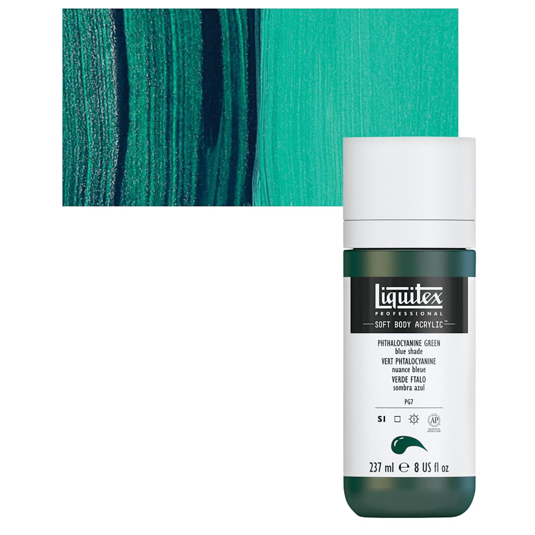 Open in modal - Liquitex Soft Body Artist Acrylic - Phthalo Green Blue Shade, 237 ml bottle and swatch
