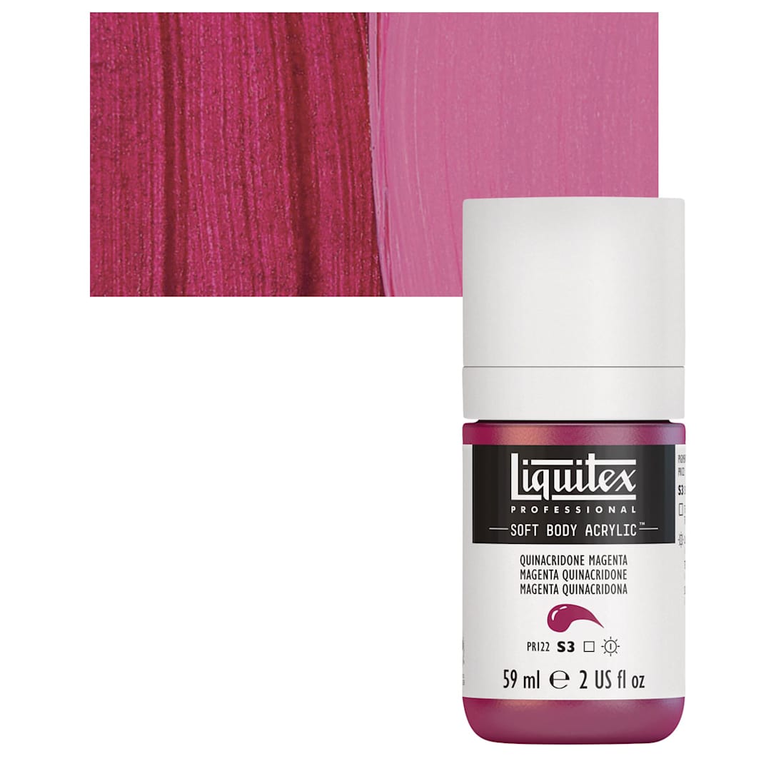 Open in modal - Liquitex Soft Body Artist Acrylic - Quinacridone Magenta, 59 ml bottle and swatch