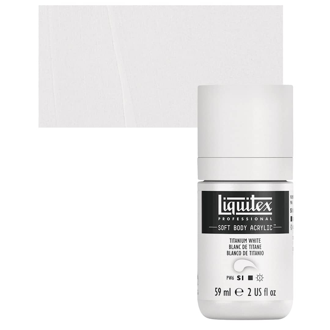 Open in modal - Liquitex Soft Body Artist Acrylic - Titanium White, 59 ml bottle and swatch