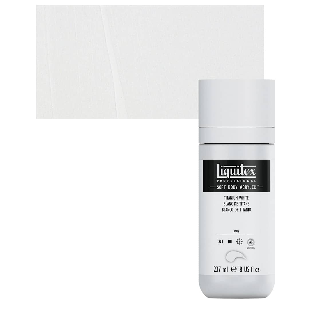 Open in modal - Liquitex Soft Body Artist Acrylic - Titanium White, 237 ml bottle and swatch
