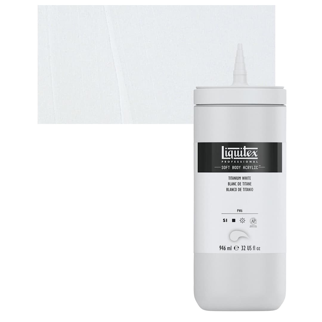 Open in modal - Liquitex Soft Body Artist Acrylic - Titanium White, 946 ml bottle and swatch