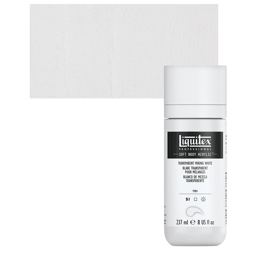 Open in modal - Liquitex Soft Body Artist Acrylic - Transparent Mixing White, 237 ml bottle and swatch