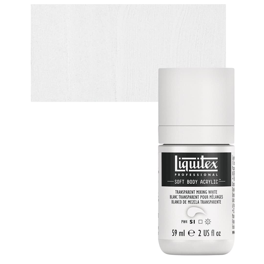 Open in modal - Liquitex Soft Body Artist Acrylic - Transparent Mixing White, 59 ml bottle and swatch