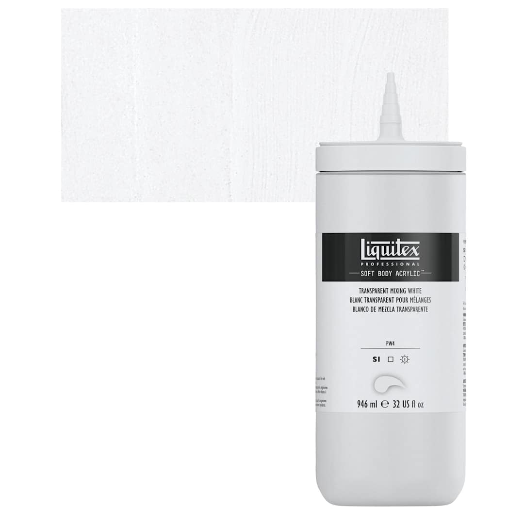Open in modal - Liquitex Soft Body Artist Acrylic - Transparent Mixing White, 946 ml bottle and swatch