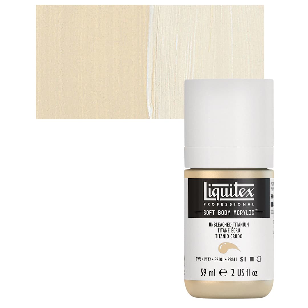 Open in modal - Liquitex Soft Body Artist Acrylic - Unbleached Titanium, 59 ml bottle and swatch