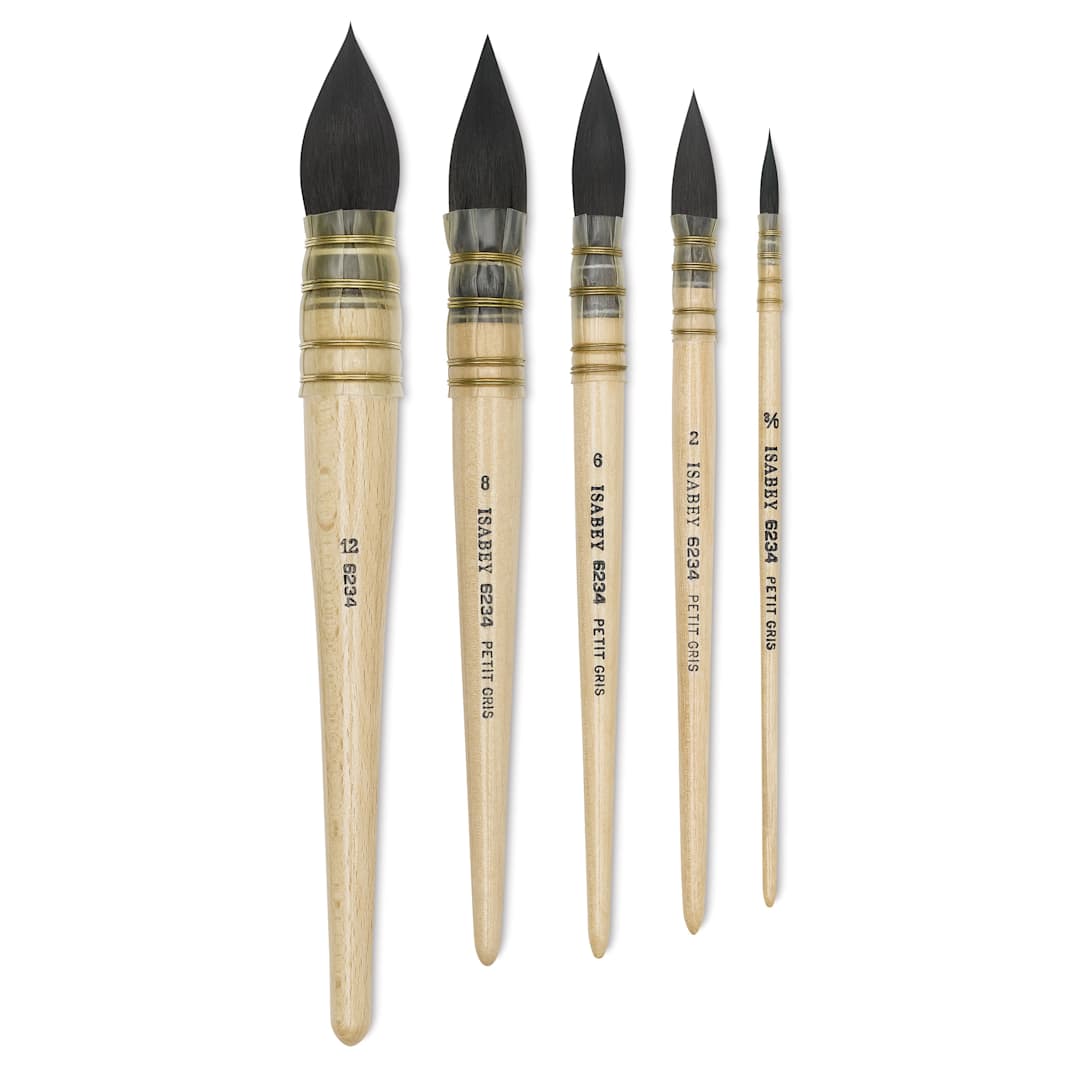 Open in modal - Isabey Original Siberian Blue Squirrel Quill Mop - assorted size brushes shown