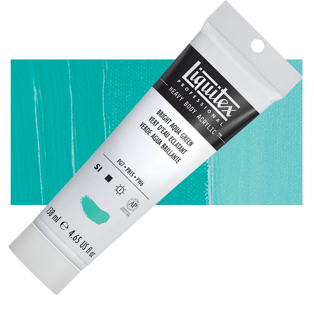 Open in modal - Liquitex Heavy Body Artist Acrylic - Bright Aqua Green, 4.65 oz tube and swatch