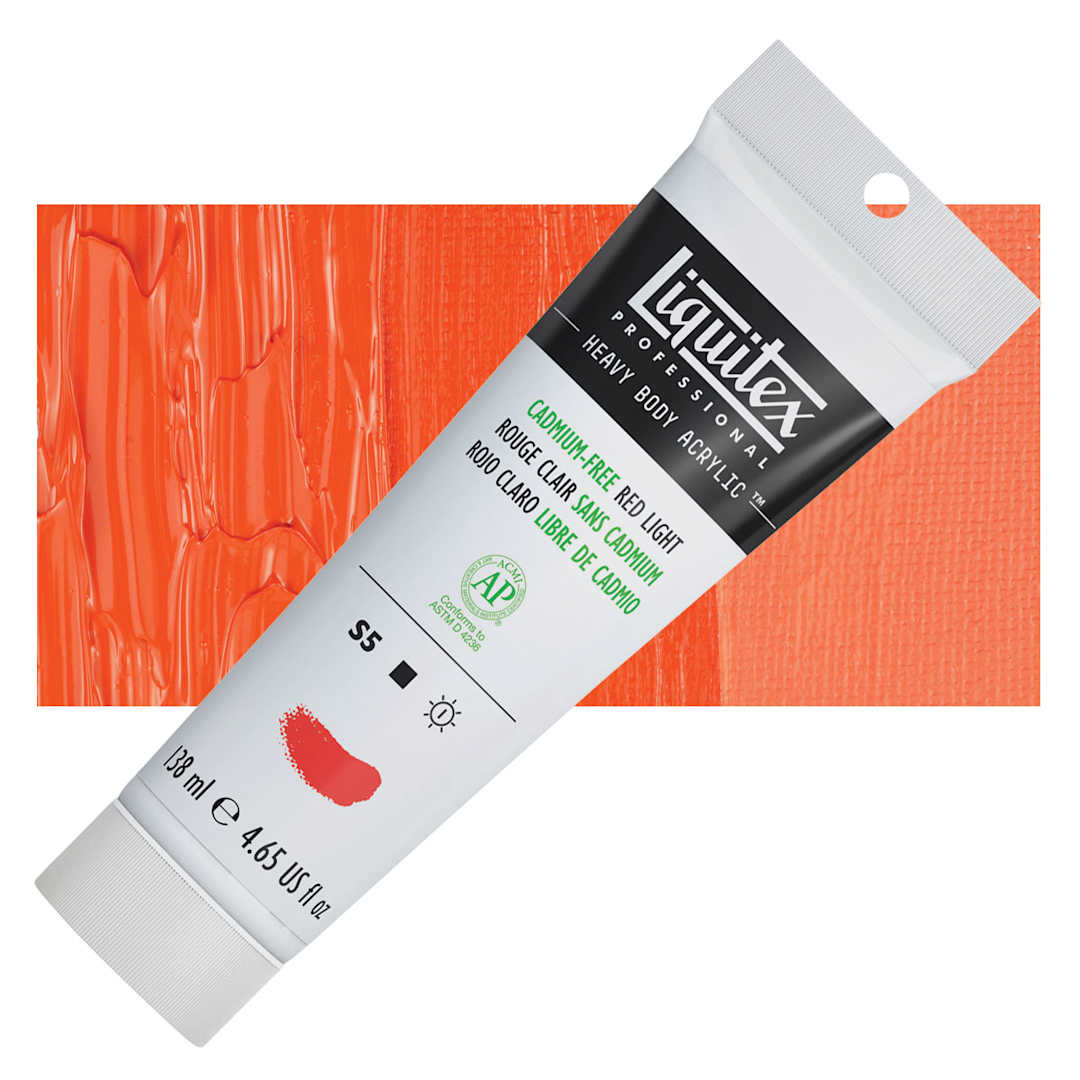 Open in modal - Liquitex Heavy Body Artist Acrylic - Cadmium-Free Red Light, 4.65 oz Tube and swatch