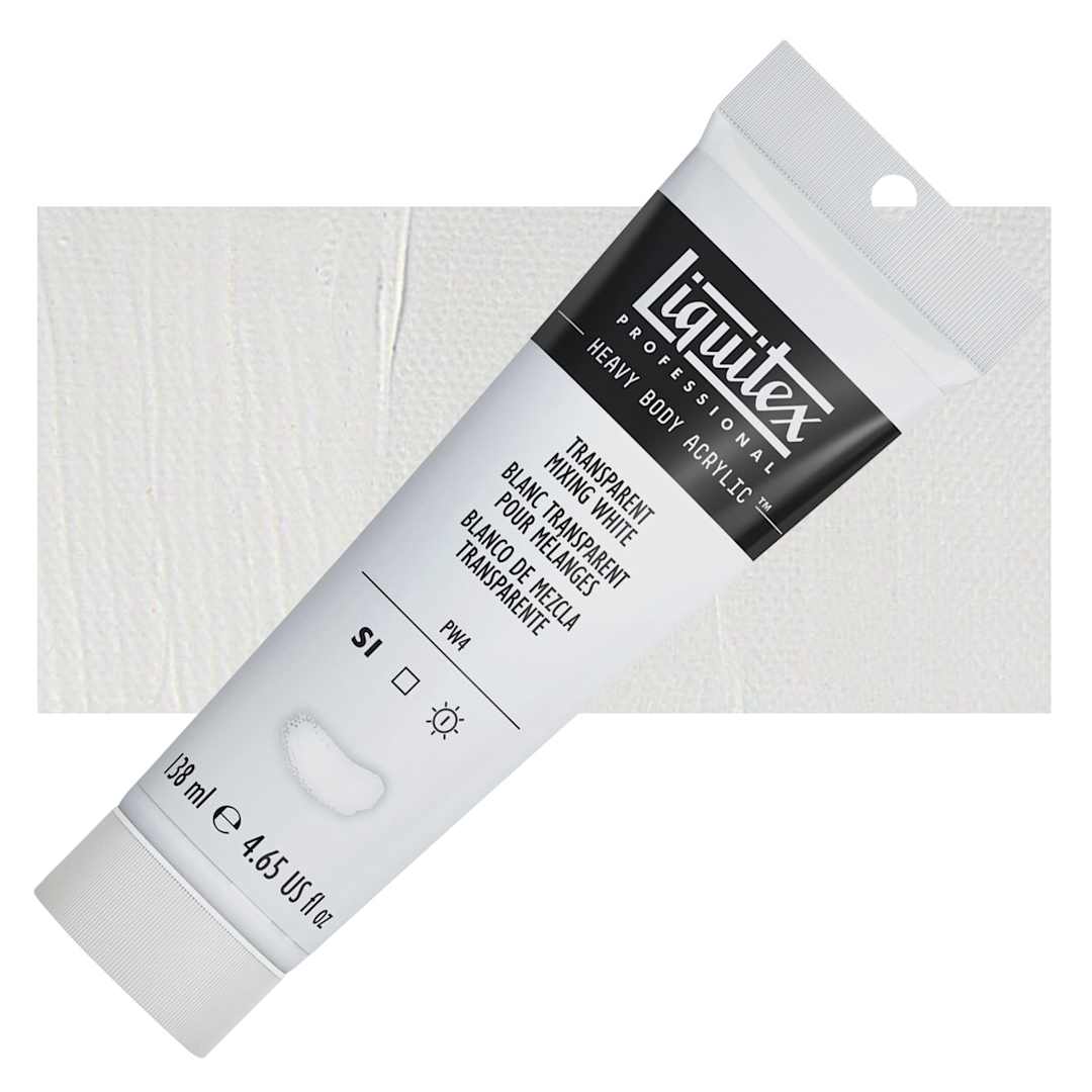 Open in modal - Liquitex Heavy Body Artist Acrylic - Transparent Mixing White, 4.65 oz Tube and swatch