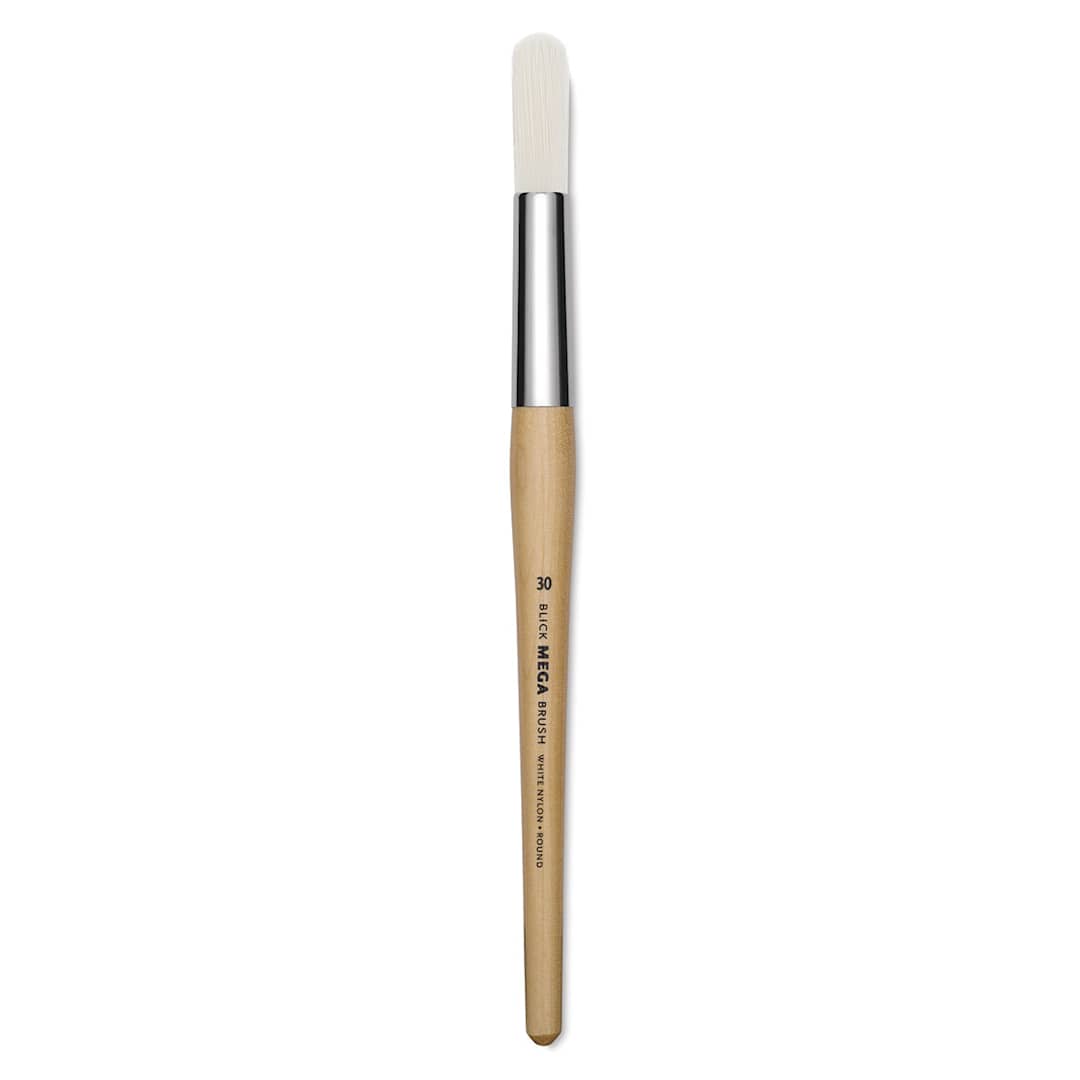 Open in modal - Blick Mega White Synthetic Brush - Short handled Mega Round shown upright