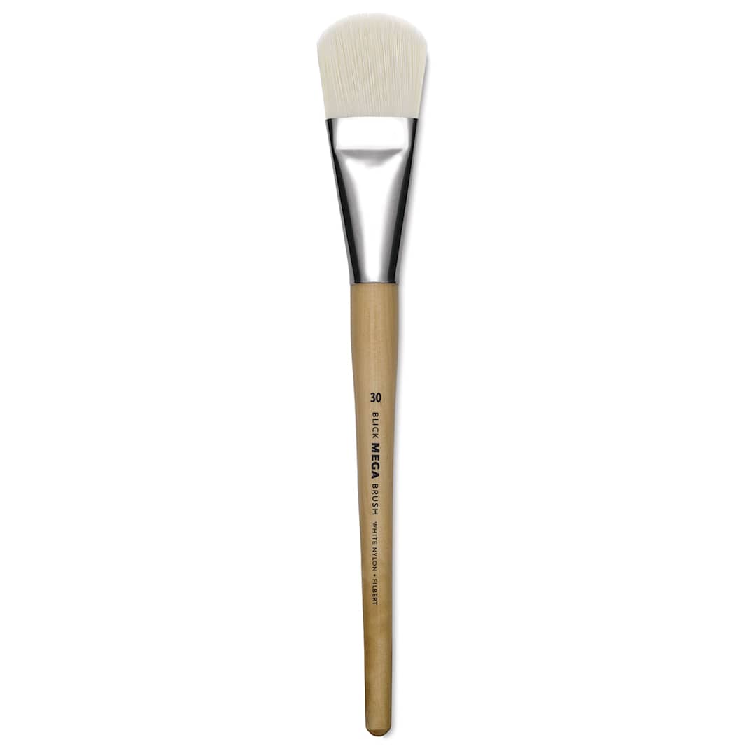 Open in modal - Blick Mega White Synthetic Brush - Short handled Mega Filbert shown upright